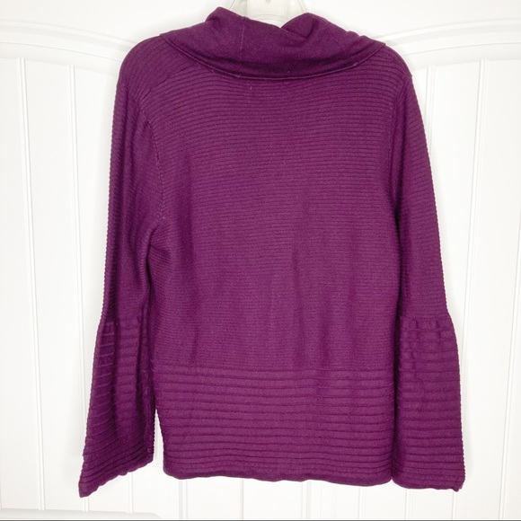 Calvin Klein Purple Knit Bell Flare Sleeve Cowl Neck Sweater Medium - Picture 4 of 5